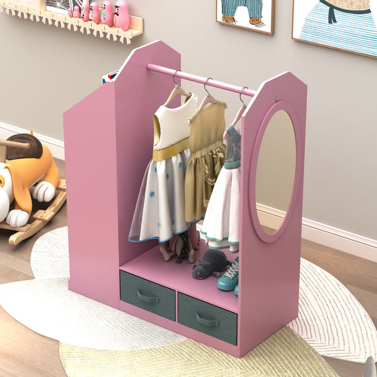 Kids Costume Organizer、 Costume Rack、Kids Armoire、Open Hanging Armoire Closet with Mirror-PINK_0
