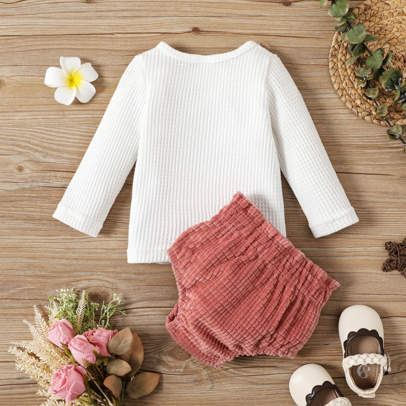 Baby Button Front Waffle Knit Top and Bloomer Set_5