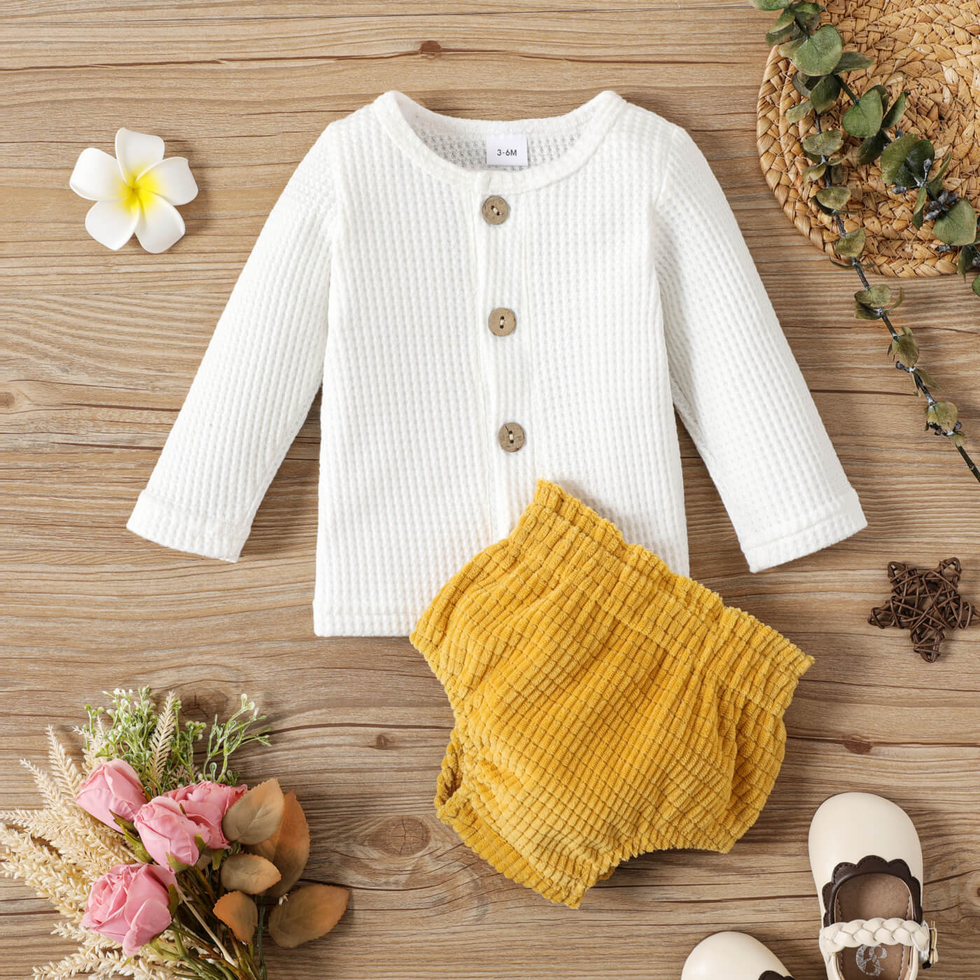 Baby Button Front Waffle Knit Top and Bloomer Set_3