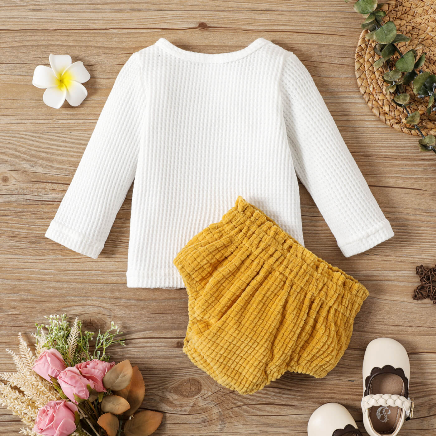 Baby Button Front Waffle Knit Top and Bloomer Set_13