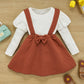 Girls Two-Tone Ribbed Top and Bow Pinafore Skirt Set_1