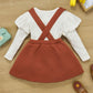 Girls Two-Tone Ribbed Top and Bow Pinafore Skirt Set_2