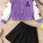 Girls Contrast Bomber Jacket, Tank, and Pleated Skirt Set_2