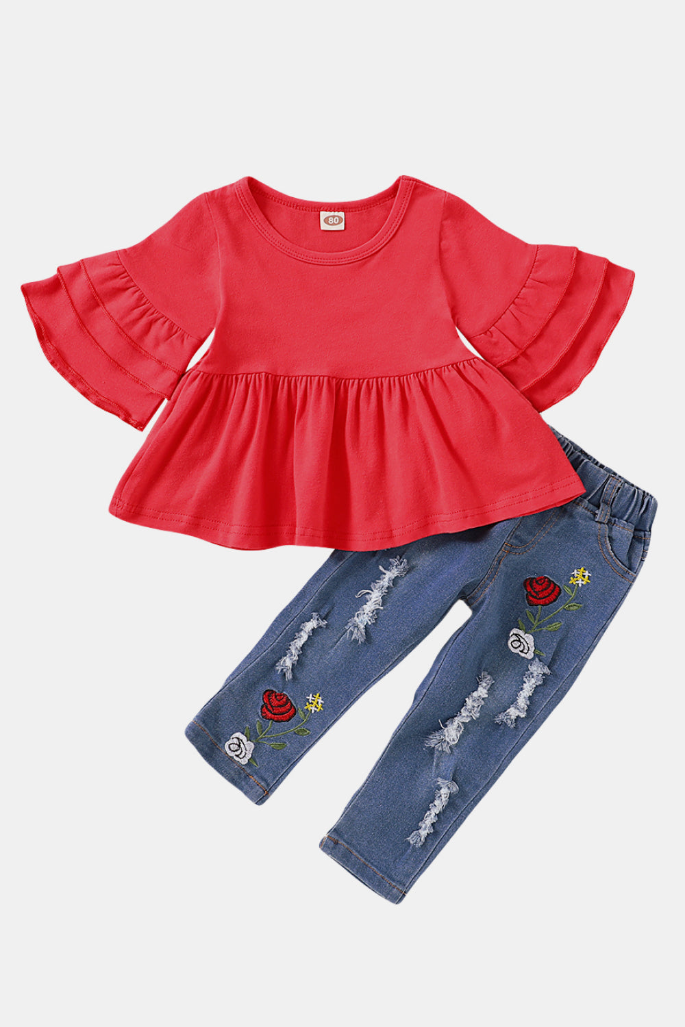 Toddler Peplum Top and Embroidered Jeans set_0
