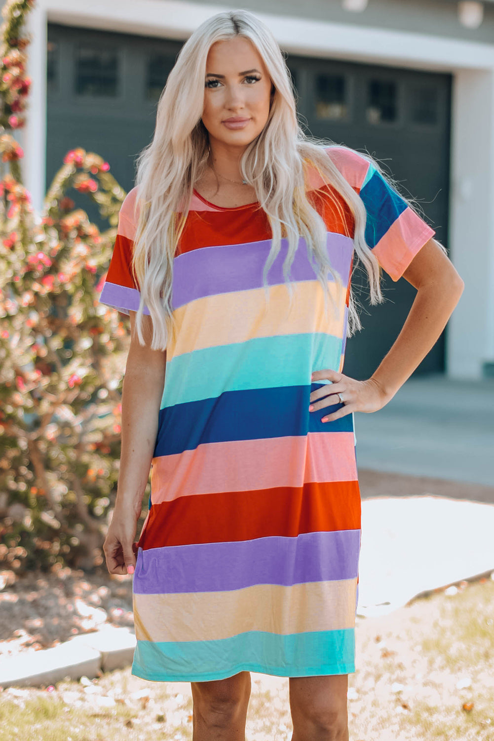 Color Block Side Slit Mini Dress For Women_0