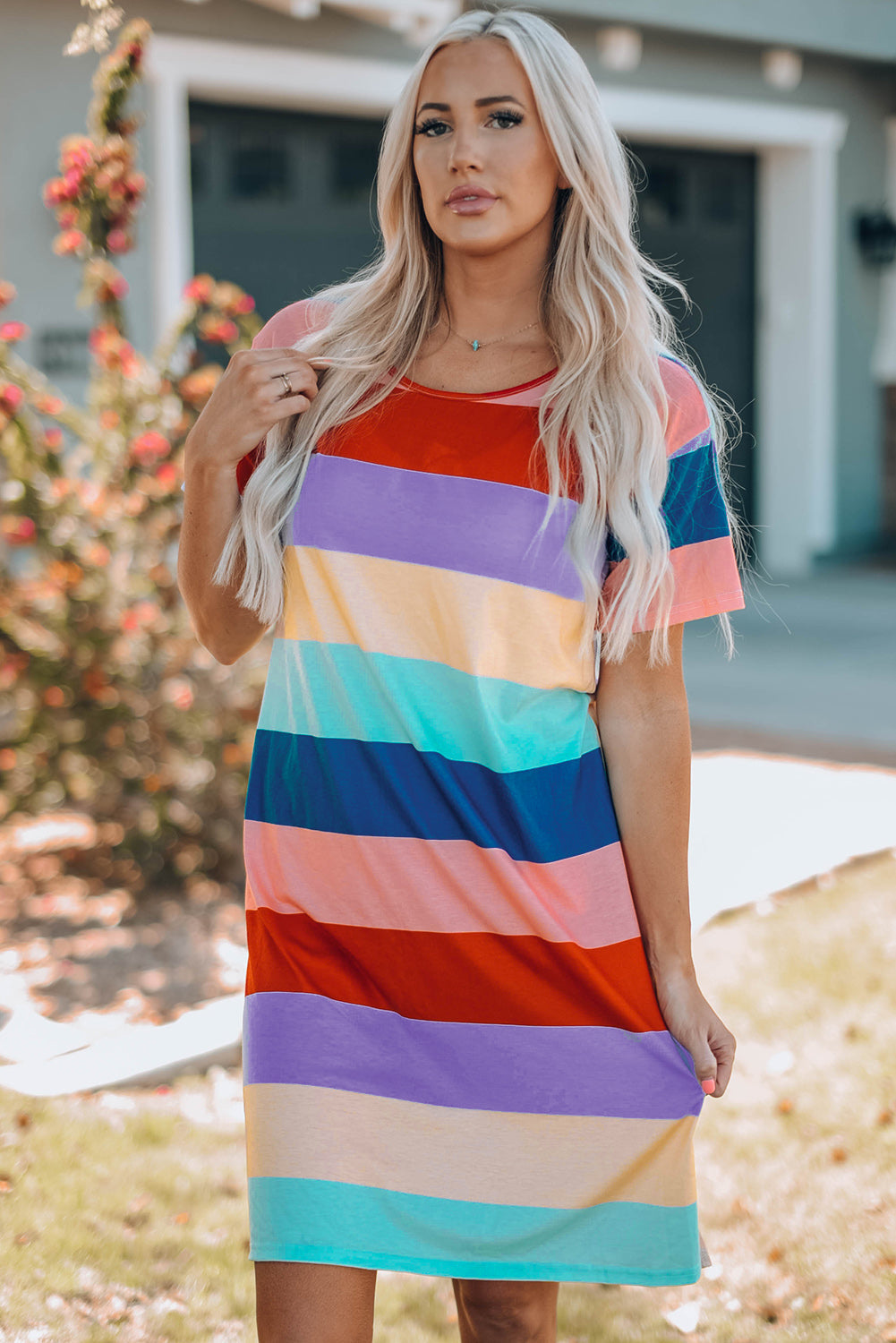 Color Block Side Slit Mini Dress For Women_3
