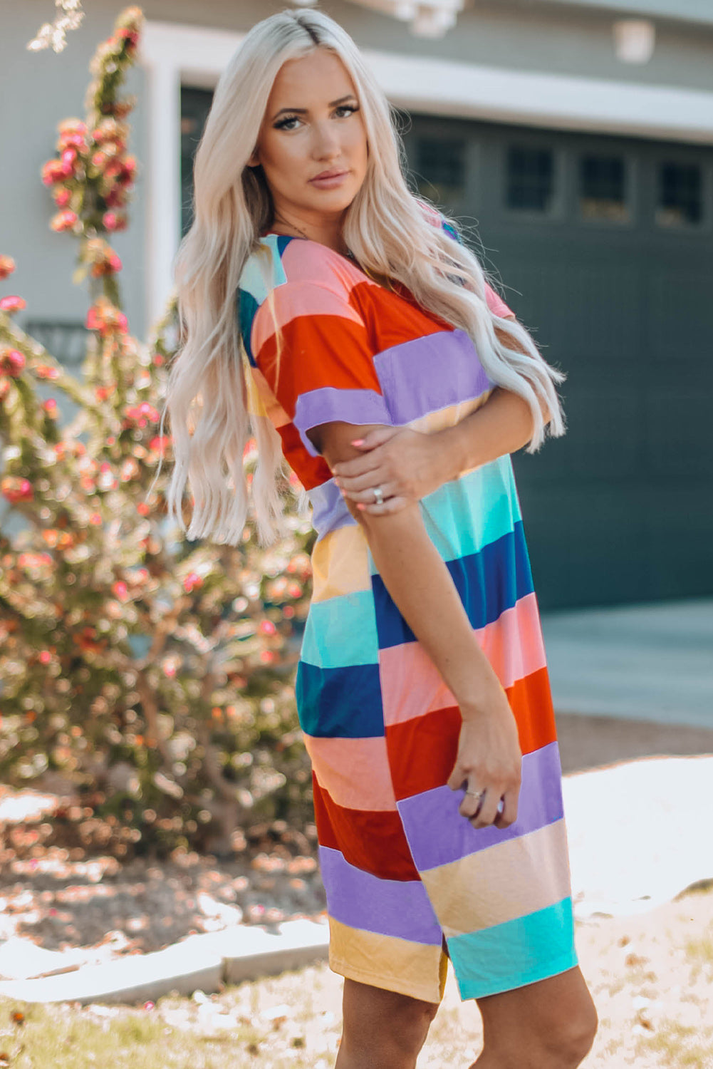 Color Block Side Slit Mini Dress For Women_5