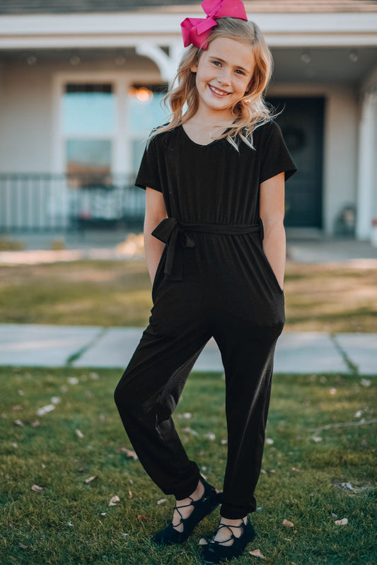 Belted Jogger Jumpsuit with Side Pockets for Girls_0