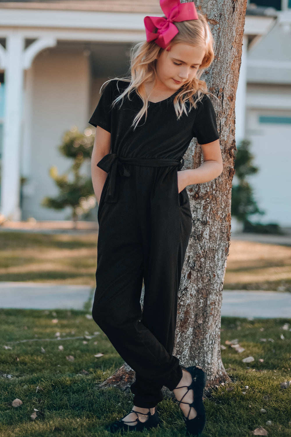 Belted Jogger Jumpsuit with Side Pockets for Girls_4