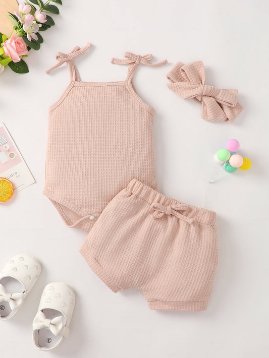 Baby Girl Waffle-Knit Tie-Shoulder Top and Shorts Set_0