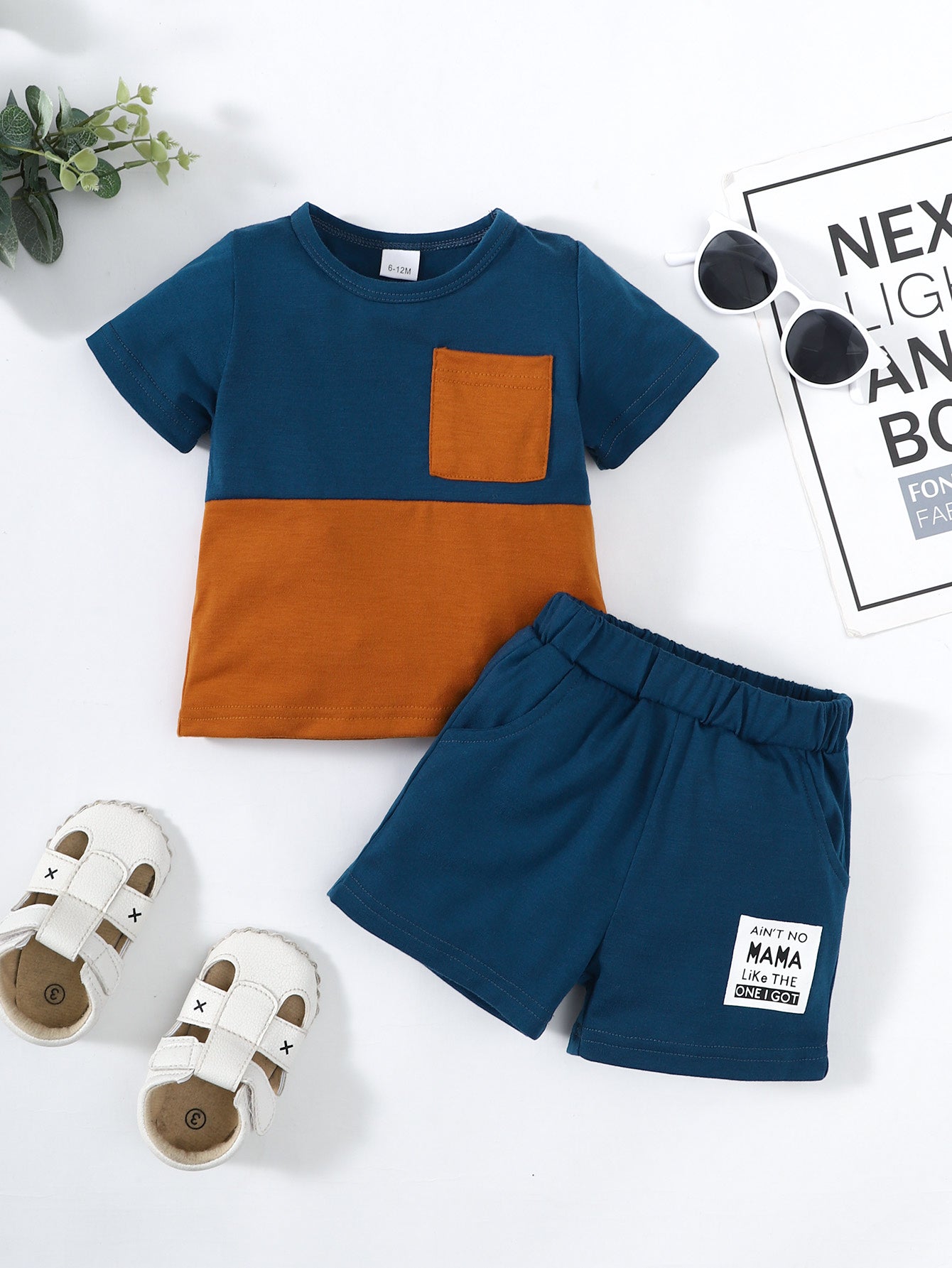 Boys Color Block Tee Shirt and Shorts Set_0