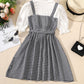 Girls Houndstooth Faux Layered Puff Sleeve Dress_1