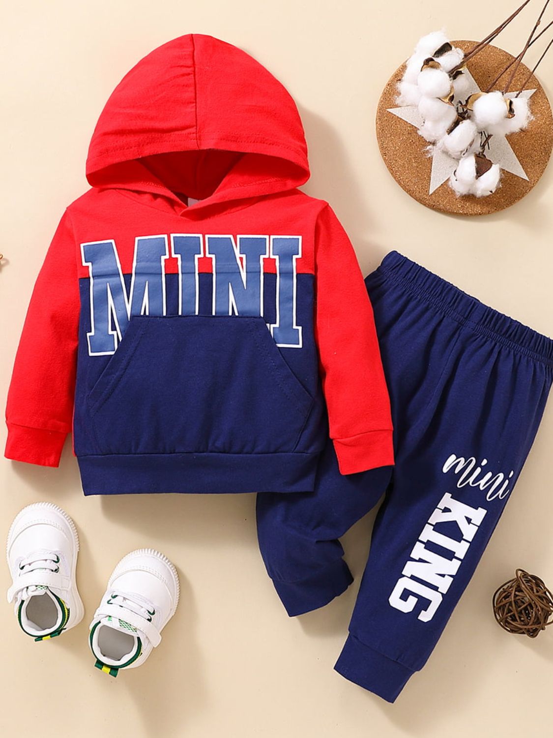 Baby Color Block Graphic Hoodie and Joggers Set_0