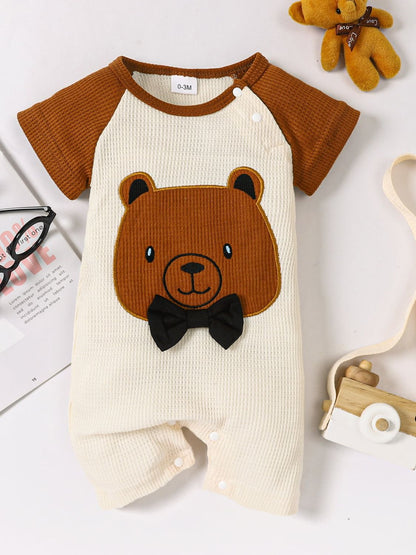 Baby Bear Graphic Waffle-Knit Round Neck Jumpsuit_0