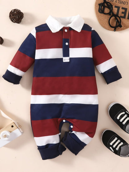 Baby Striped Collared Neck Jumpsuit_0