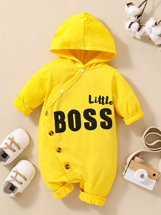 Baby LITTLE BOSS Graphic Hooded Jumpsuit_0