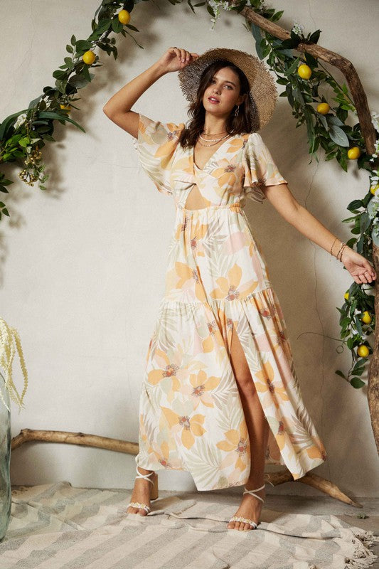 Butterfly-Sleeve Tiered Cut Out Maxi Dress_0