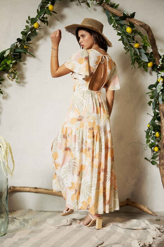 Butterfly-Sleeve Tiered Cut Out Maxi Dress_1