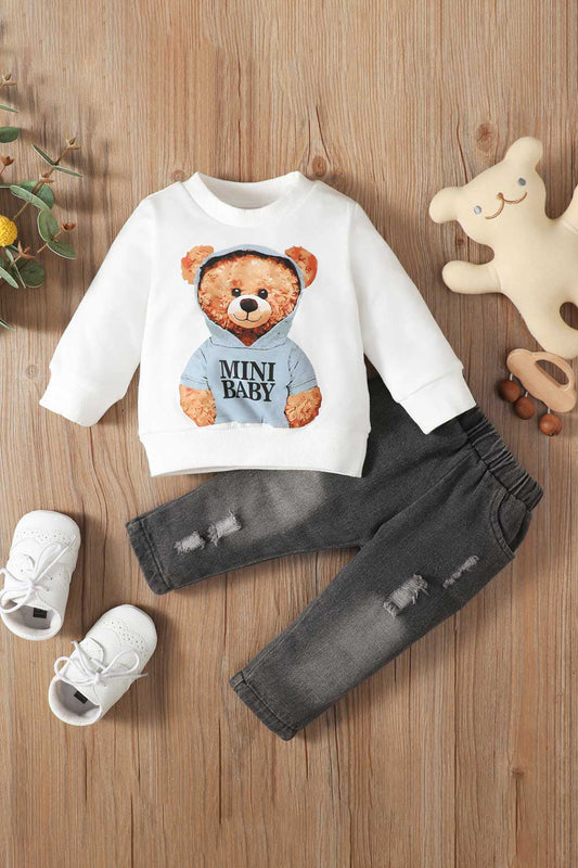 Baby Bear Graphic Sweatshirt and Distressed Jeans Set_0