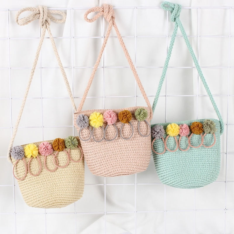 Pom Pom mini Straw Handbag