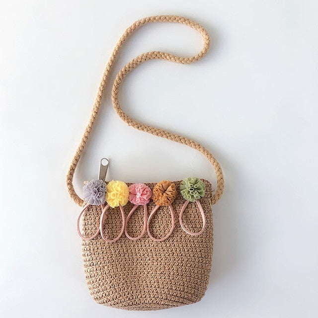 Pom Pom mini Straw Handbag