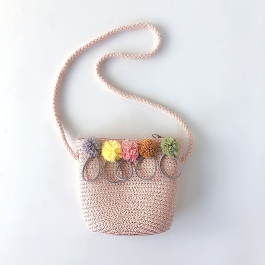 Pom Pom mini Straw Handbag