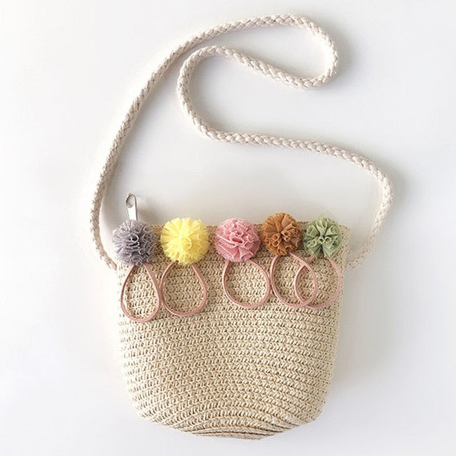 Pom Pom mini Straw Handbag