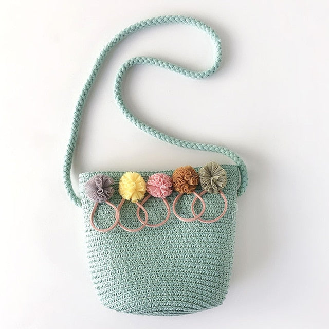 Pom Pom mini Straw Handbag