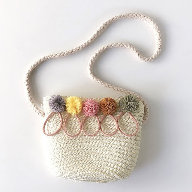 Pom Pom mini Straw Handbag